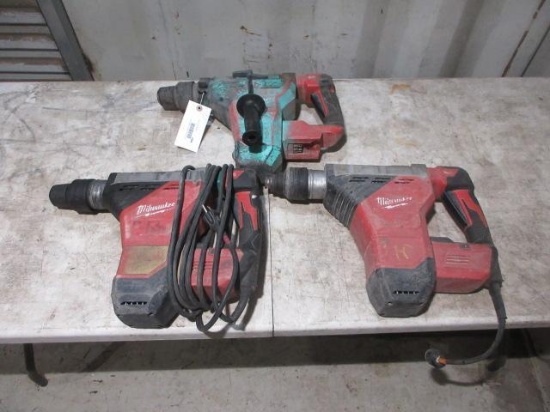 (2) CORDED MILWAUKEE HAMMER DRILLS & (1) CORDLESS MILWAUKEE HAMMER DRILL