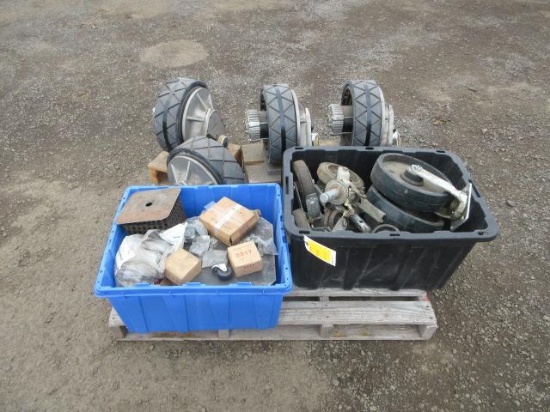 (4) ELECTRIC DRIVE MOTORS, ASSORTED CASTER WHEELS, & DRIVE CHAIN