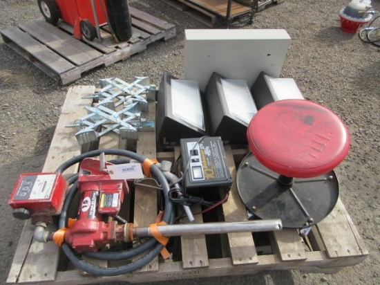 LITHONIA LIGHTING BUILDING & OUTDOOR LIGHTS, FILL-RITE 15 GPM FUEL PUMP & METER W/ HOSE & NOZZLE,