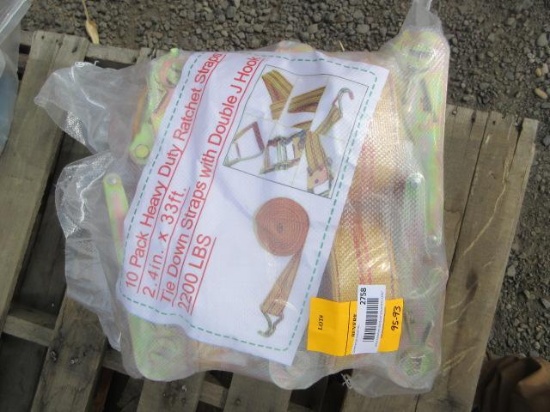 (10) 2.4'' X 33' HEAVY DUTY RATCHET STRAPS W/ DOUBLE J HOOKS (UNUSED)