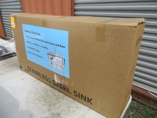 STAINLESS STEEL UNDERMOUNT KITCHEN SINK W/ FAUCET & BASE (UNUSED)