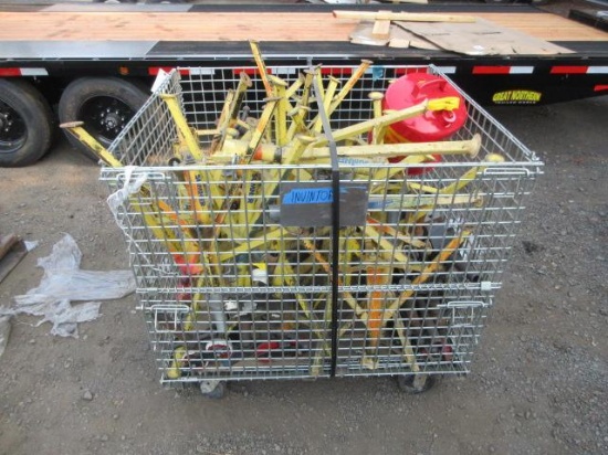 ASSORTED SUMNER PIPE STANDS W/ ADJUSTABLE HEADS & 48'' X 40'' WIRE STEEL CRATE