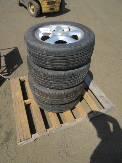 (2) PRIMEWELL & (2) MASTERCRAFT 215/60R16 TIRES ON 5-LUG WHEELS