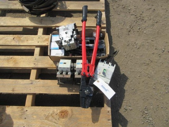 (3) MITSUBISHI S-N80 MAGNETIC CONTACTORS, OMRON MKS3P RELAYS & ASSORTED ELECTRICAL W/ HEAVY DUTY