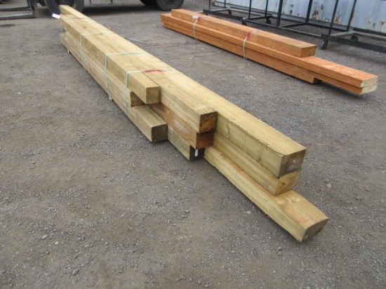 APPROX (9) PRESSURE TREATED LUMBER BEAMS OF ASSORTED LENGTH, LONGEST 24'