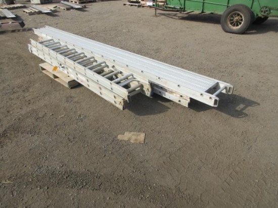 (2) WERNER 20' ALUMINUM EXTENSION LADDER, 28'' ALUMINUM EXTENSION LADDER & 16' ALUMINUM SCAFFOLD