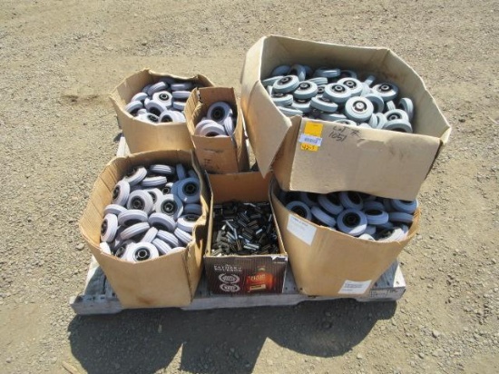 (6) BOXES OF 4'' RUBBER CASTER WHEELS & (1) BOX OF BEARINGS