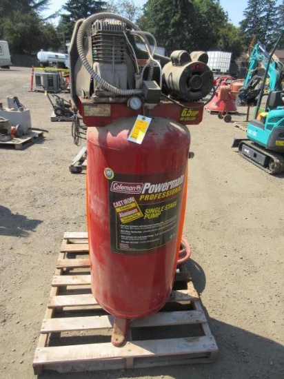 COLEMAN POWERMATE PROFESSIONAL 6.5HP, 60-GALLON, 120 PSI VERTICAL AIR COMPRESSOR W/ HOSE, 230V