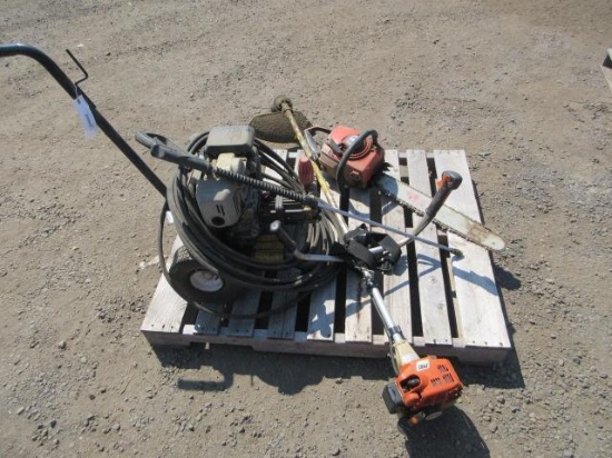 POWER EASE COMMERCIAL GAS PRESSURE WASHER, HOMELITE 360 GAS CHAINSAW, & STIHL FS 85 GAS STRING
