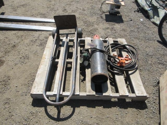 ACETYLENE TANK W/ LEADS, REGULATORS & TORCH W/ HAND TRUCK