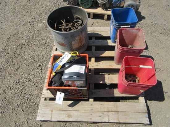 U-BOLTS, STEEL HOOKS & (3) SETS OF TIRE CHAINS