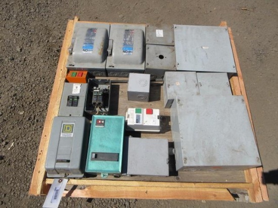 ASSORTED SAFETY SWITCHES, BREAKERS & ELECTRICAL BOXES