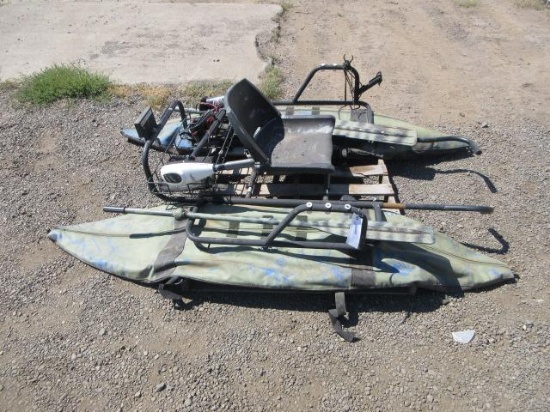 Single Person Pontoon Boat W/ Minn Kota Motor, Oars *Leaks Air*