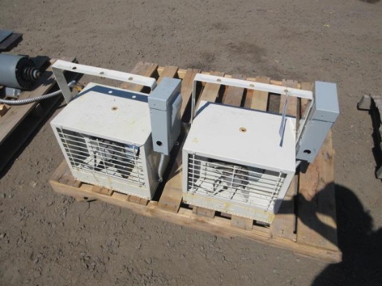 (2) CEILING MOUNT SHOP HEATERS W/ ELECTRICAL DISCONNECTS MOUNTED ON THEM