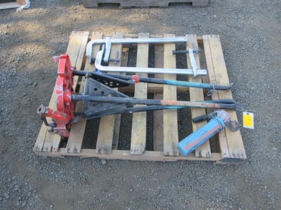 (2) STRONG HAND UP24S 24'' C-CLAMPS, RIDGID PIPE STAND W/ VISE & MINI COMEALONG