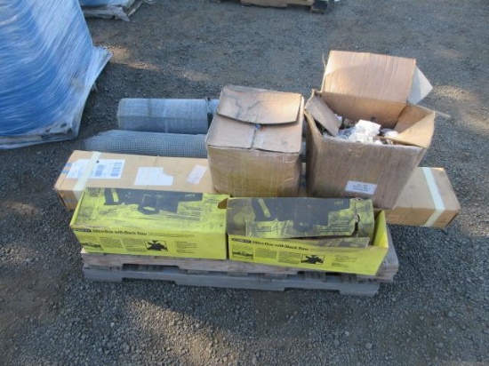 ASSORTED MESH WIRE ROLLS, HANGERS PROJECTION SCREEN, & (2) MITRE BOX W/ SAW KITS