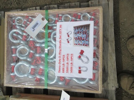 2026 HEAVY DUTY D-RING SHACKLE SET-(10) 4400LB, (10) 10500LB & (10) 14500LB SHACKLES (UNUSED)