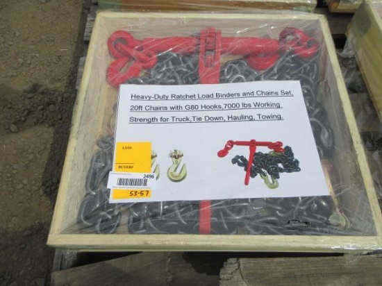 2026 HEAVY DUTY RATCHET BINDER & 20' CHAINS W/G80 HOOKS (UNUSED)
