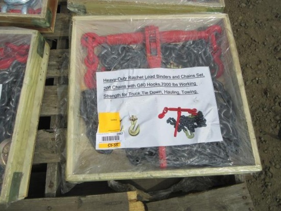 2026 HEAVY DUTY RATCHET BINDER & 20' CHAINS W/G80 HOOKS (UNUSED)