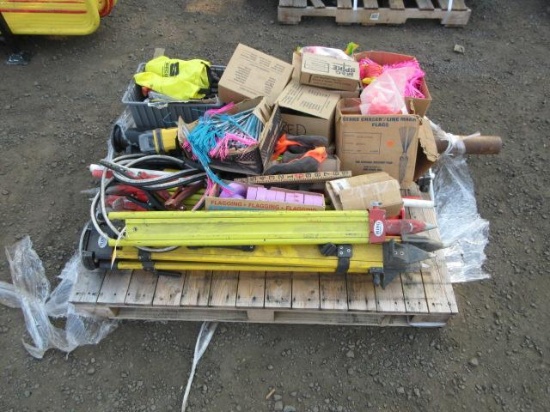 ASSORTED TRI-STANDS, LINE MARKERS, FRAMING SPIKES, GLOVES, & TAPE