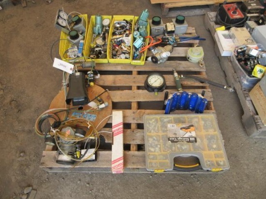 ASSORTED COUPLERS, VALVES, PNEUMATIC SWITCHES, GAUGES, PNEUMATIC ACTUATOR PEDAL, SUCTION TOOL