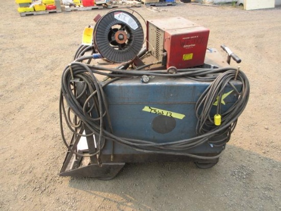 MILLER CP-250TS DC WELDER W/ POW CON WIRE FEEDER, LEADS & GUN ON CART