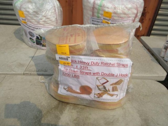 (10) 2.4'' X 33' HEAVY DUTY RATCHET STRAPS W/ DOUBLE J HOOKS (UNUSED)