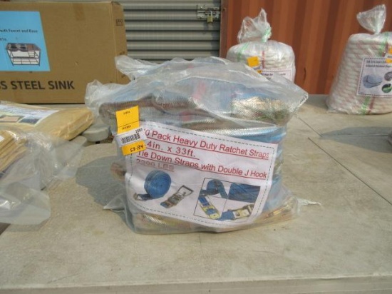 (10) 2.4'' X 33' HEAVY DUTY RATCHET STRAPS W/ DOUBLE J HOOKS (UNUSED)
