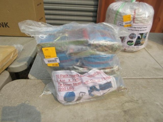 (10) 2.4'' X 33' HEAVY DUTY RATCHET STRAPS W/ DOUBLE J HOOKS (UNUSED)