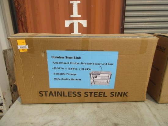 STAINLESS STEEL UNDERMOUNT KITCHEN SINK W/ FAUCET & BASE (UNUSED)