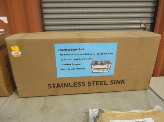 STAINLESS STEEL UNDERMOUNT KITCHEN SINK W/ FAUCET & BASE (UNUSED)