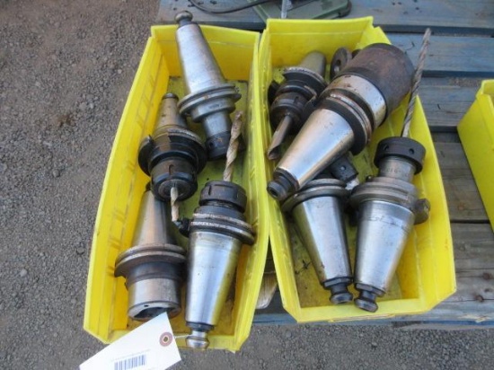 (8) CAT 50 TOOL HOLDERS W/ ASSORTED COLLETS & TOOLING