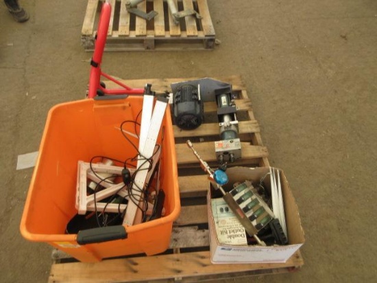 EVANS D-M PURGE TOOL, PORTER CABLE BATTERY & ASSORTED ELECTRICAL PLUGS, LED LIGHT BARS, & BELT