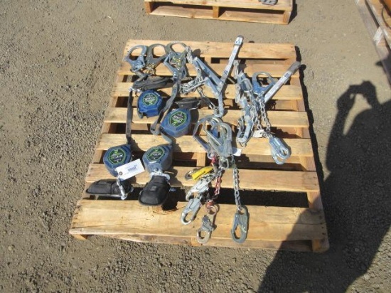 (4) FALLTECH FT-X 8' FALL PROTECTION SELF-RETRACTING LIFELINES W/ HOOKS, (2) DBI SALA SRL RESCUE