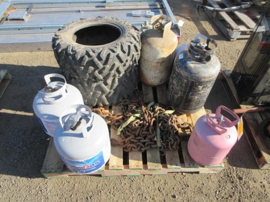 (6) Propane Tanks, Heavy Duty Chain W/ Hooks, (2) Maxxis Bighorn 2.0 27x9.00r14 Atv Tires