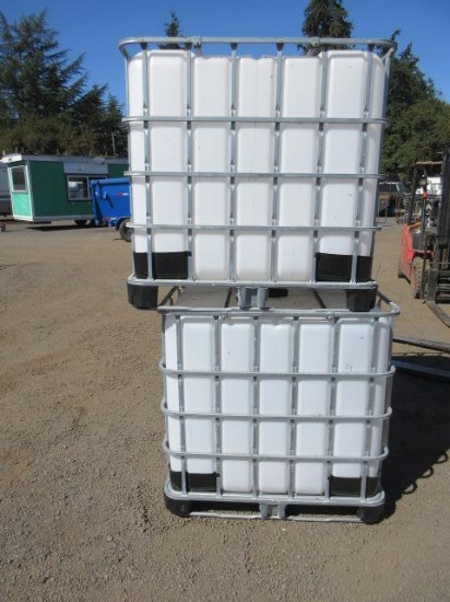 (2) 275-GALLON POLY TANKS W/ CAGES & VALVES