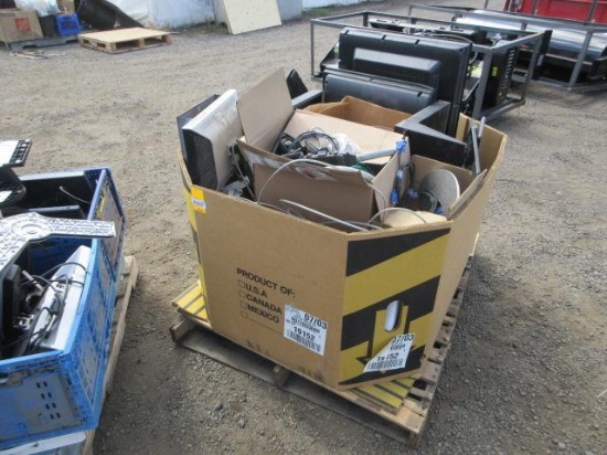 ASSORTED ELECTRICAL CORDS, MONITORS, MOUNTING HARDWARE, TAPE, & ASSORTED OFFICE SUPPLIES