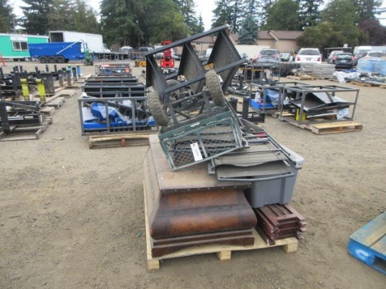 VINTAGE WOOD CHEST, BOOK CASE, WAGON, ROLLING SHELF, & OUTDOOR CHAIRS