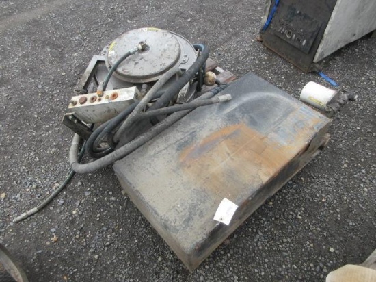 HYDRAULIC HOSE REEL, RAILTECH 03000 CONTROL MANIFOLD, TANK, & ASSORTED HOSES