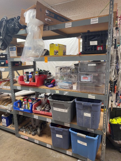 5-Shelf Metal Rack W/Contents - Saftey Gear, Castors, Cleaners, Oils