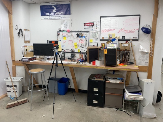 Contents Of Desk - Computer Monitor, Stool, Speakers, File Cabinets, Tripod