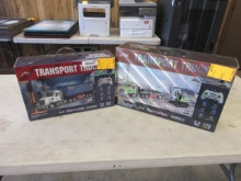 SINO REMOTE CONTROL TRANSPORT TRUCK W/ EXCAVATOR & TRANSPORT TRUCK W/ CONTAINER (UNUSED)