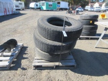 (2) 11R22.5 & (2) 10R22.5 SEMI TRUCK/TRAILER TIRES W/ (2) WHEELS