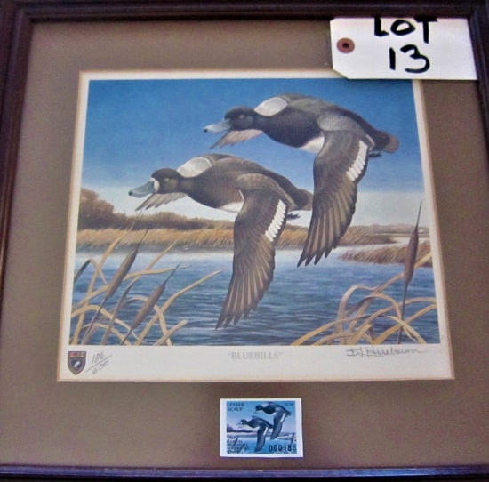 1983 #186/600 Lmtd. Ed. "Bluebills" IL Migratory Bird Stamp of the Year painting. Signed by Bartlett