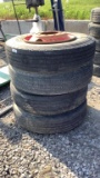 Lot of (4) 11R22.5 Miscellaneous Truck Tires w/Rim