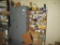 Metal Cabinet & Wood Shelf w/Contents