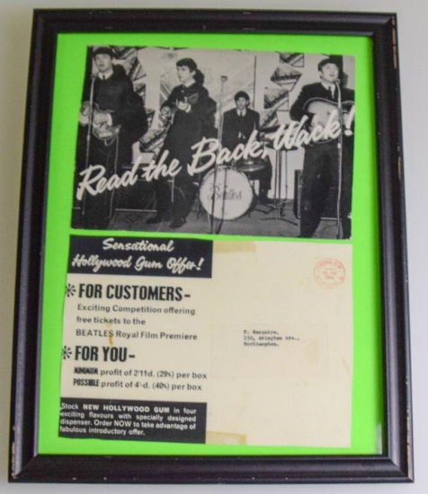 Beatles 1964 Promotional Hollywood Gum Offer Postcard