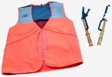 2 clay pigeon throwers and vest