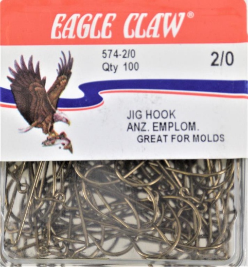 (10) 100 ct packs (1000) total Eagle Claw 574 Jig Hooks - Size 2/0
