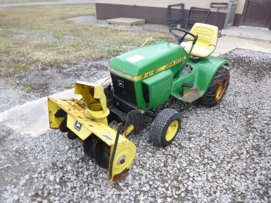JOHN DEERE 212 LAWN TRACTOR W/ 36" SNOW BLOWER RUNS. 12HP KOHLER .